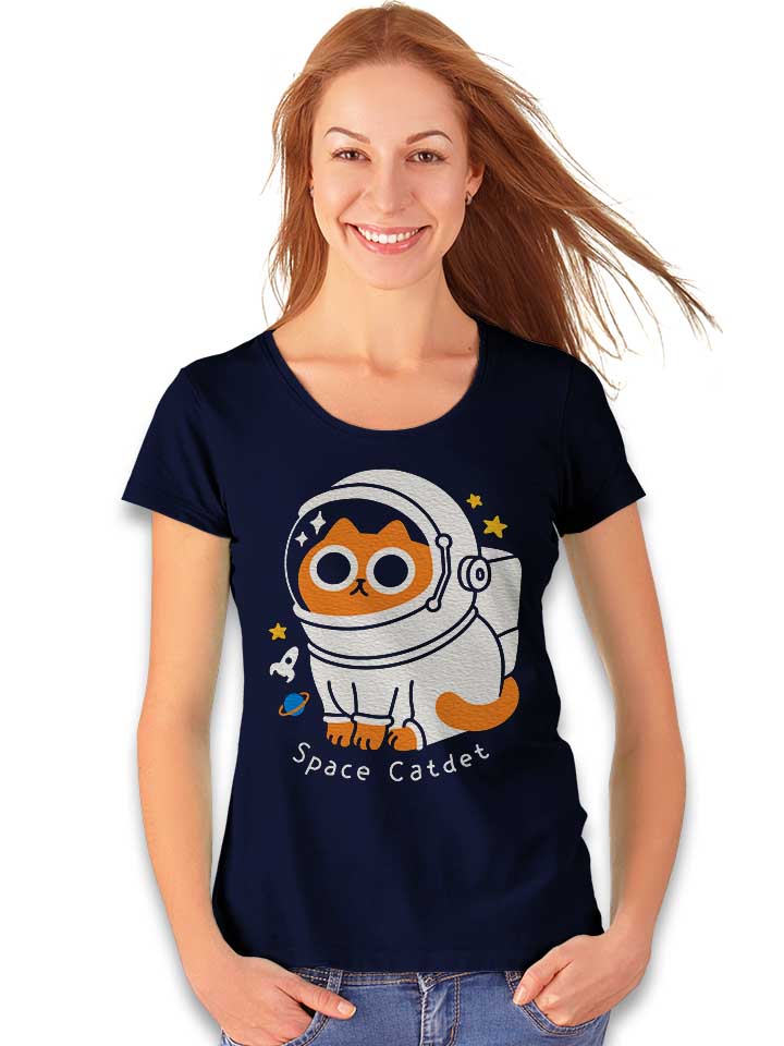 astronaut-space-cat-damen-t-shirt dunkelblau 2