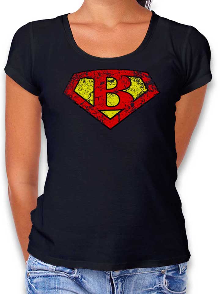 B Buchstabe Logo Vintage T-Shirt Donna nero L