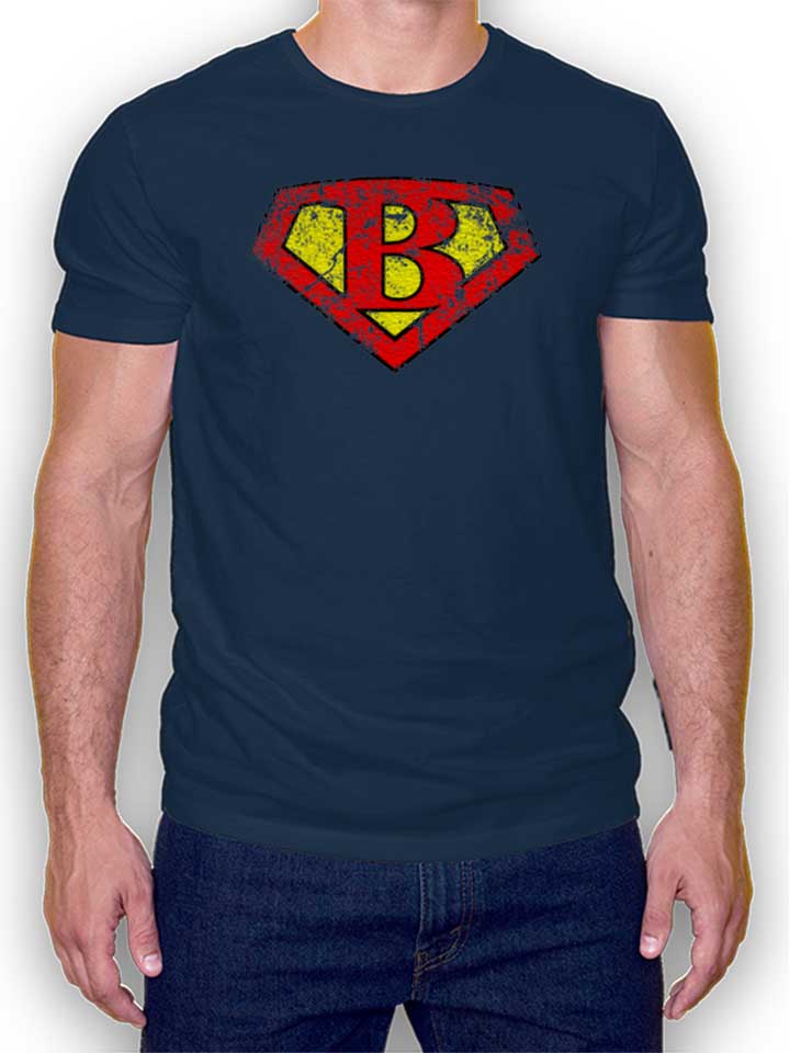 B Buchstabe Logo Vintage T-Shirt dunkelblau L