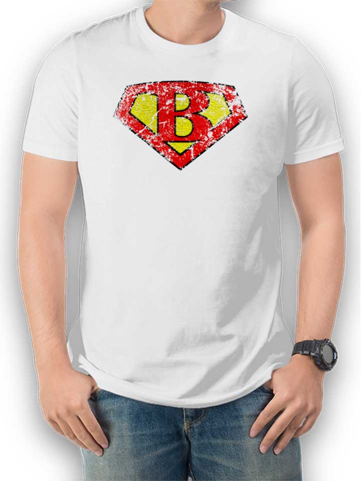 B Buchstabe Logo Vintage T-Shirt bianco L