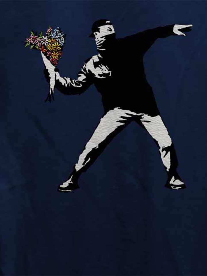 banksy-flower-hooligan-damen-t-shirt dunkelblau 4