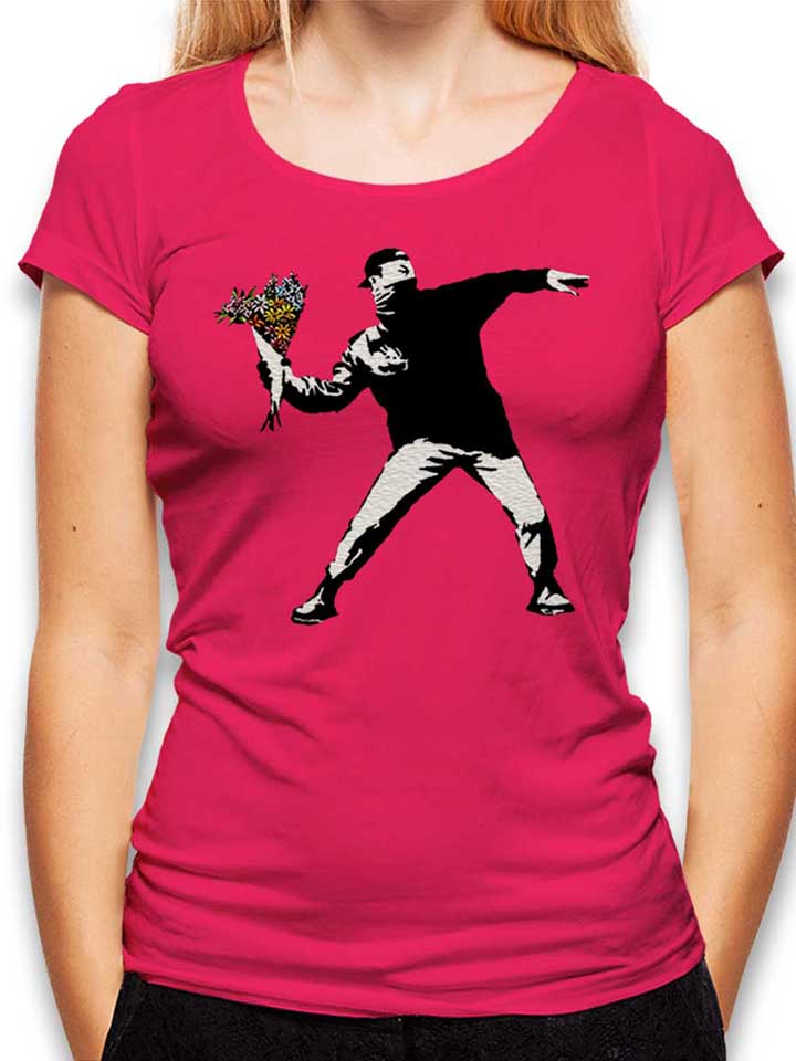 banksy-flower-hooligan-damen-t-shirt fuchsia 1