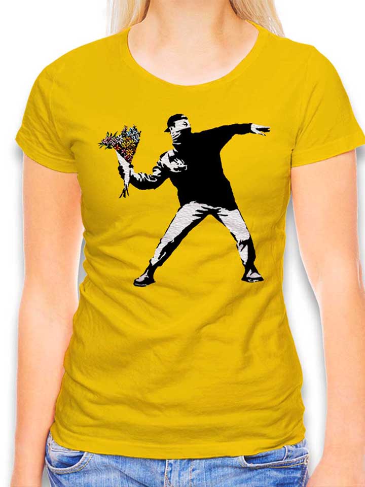 banksy-flower-hooligan-damen-t-shirt gelb 1