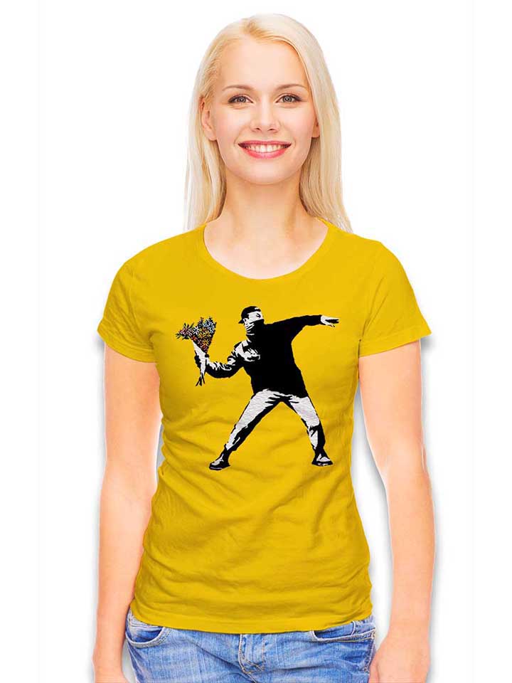 banksy-flower-hooligan-damen-t-shirt gelb 2