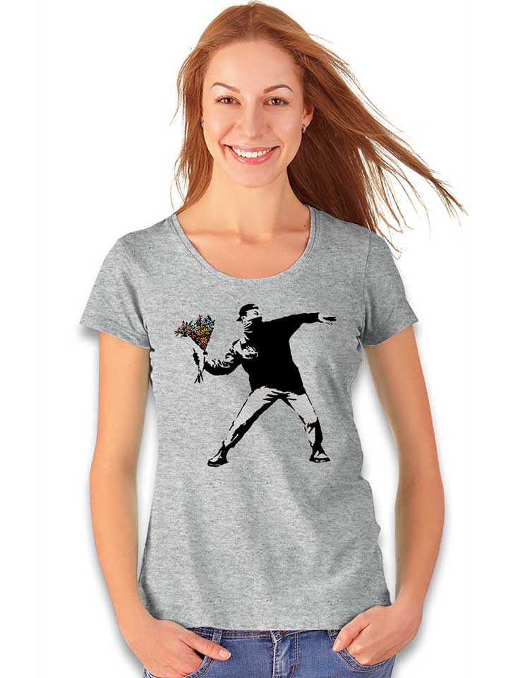 banksy-flower-hooligan-damen-t-shirt grau-meliert 2