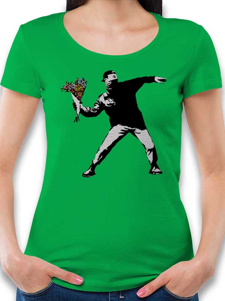 Banksy Flower Hooligan Womens T-Shirt green L