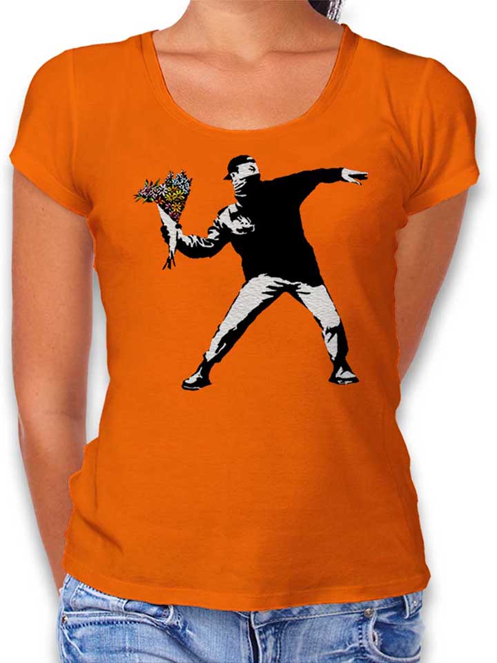 banksy-flower-hooligan-damen-t-shirt orange 1