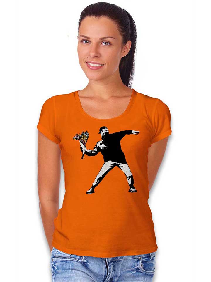 banksy-flower-hooligan-damen-t-shirt orange 2