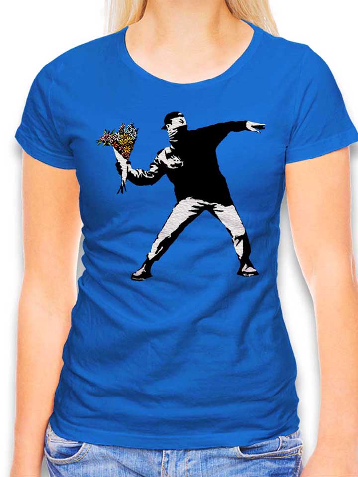Banksy Flower Hooligan T-Shirt Femme bleu-roi L