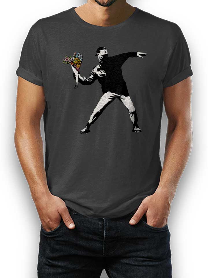 Banksy Flower Hooligan T-Shirt dunkelgrau L