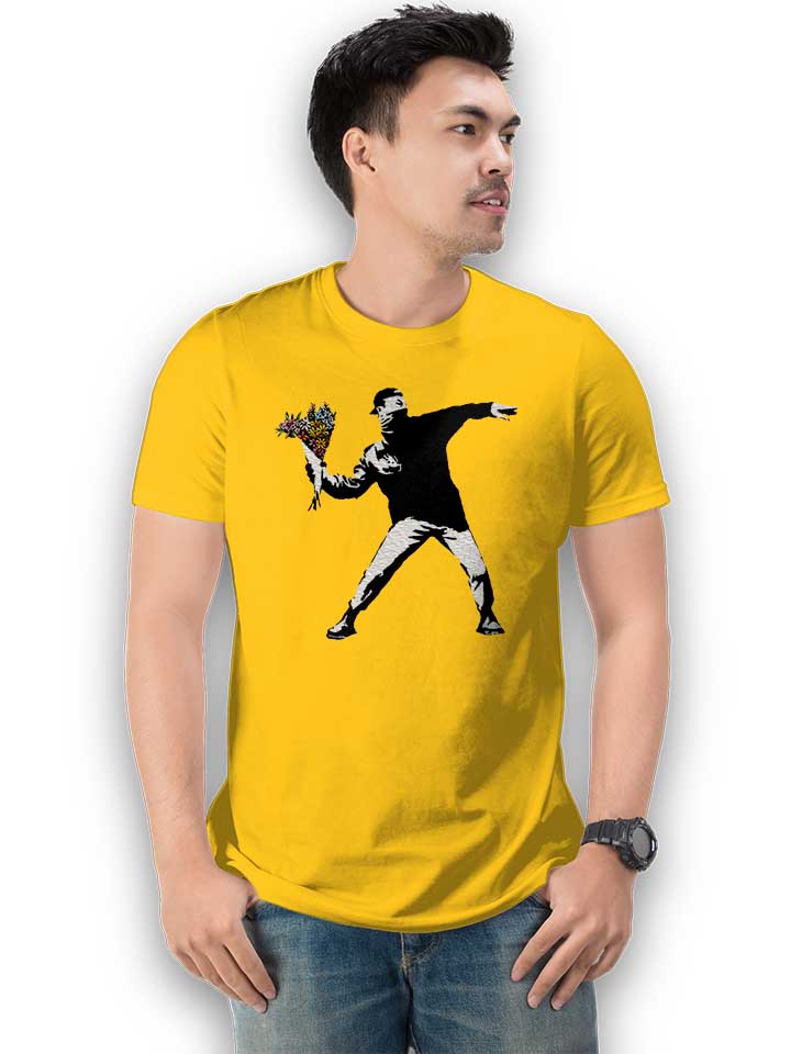 banksy-flower-hooligan-t-shirt gelb 2