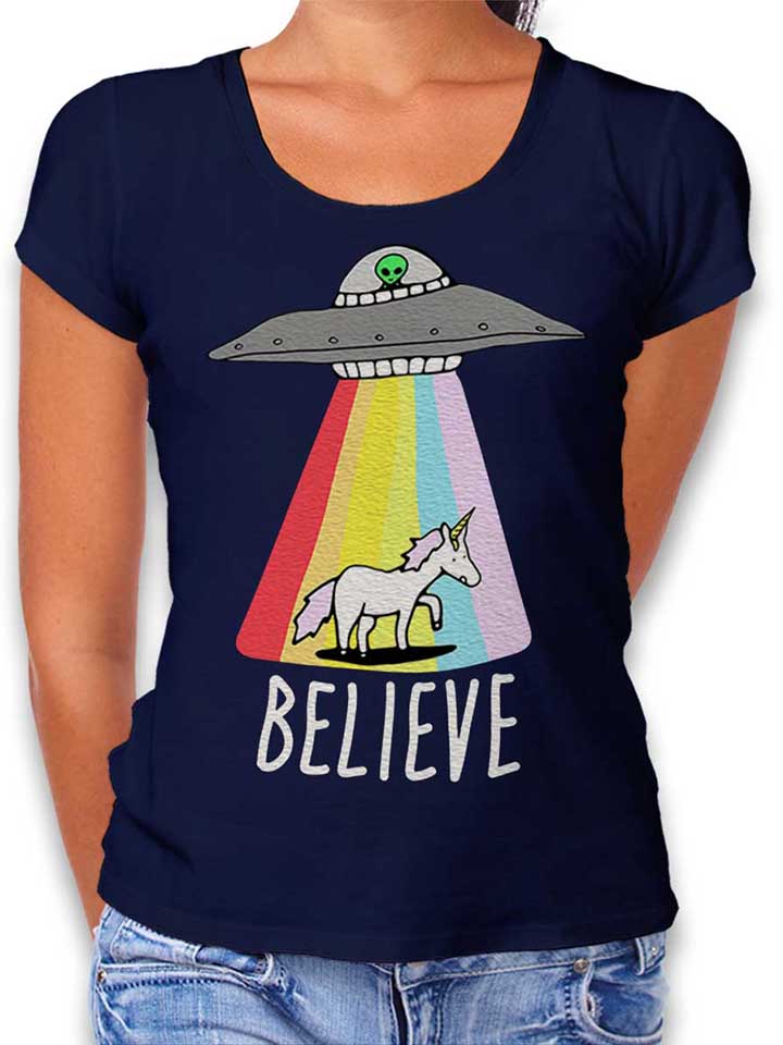 Believe Ufo Unicorn T-Shirt Donna blu-oltemare L