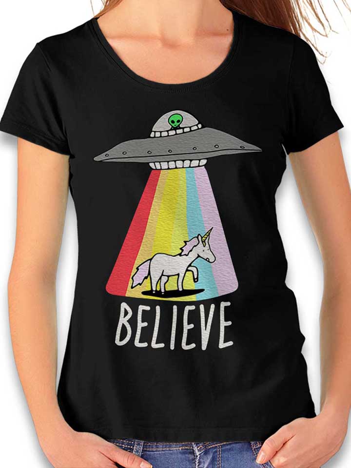 Believe Ufo Unicorn Damen T-Shirt schwarz L