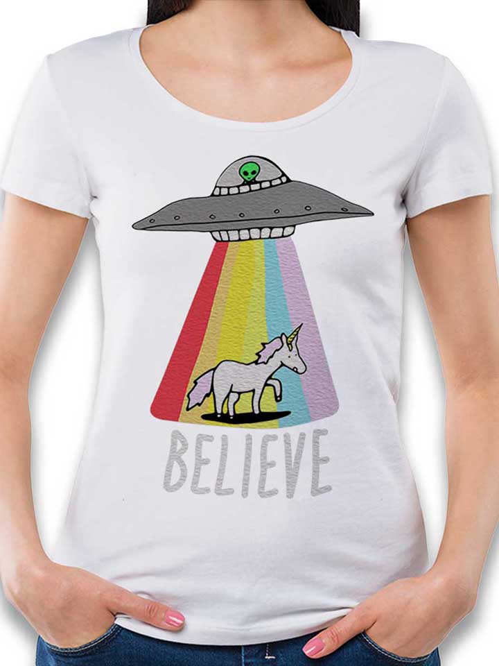 Believe Ufo Unicorn Damen T-Shirt weiss L