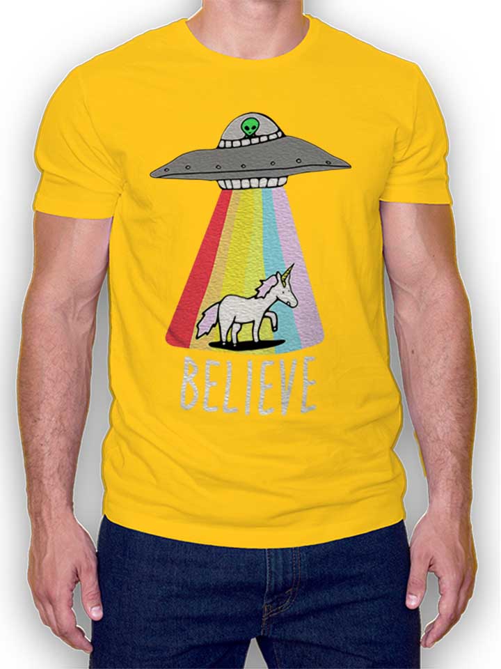Believe Ufo Unicorn T-Shirt gelb L