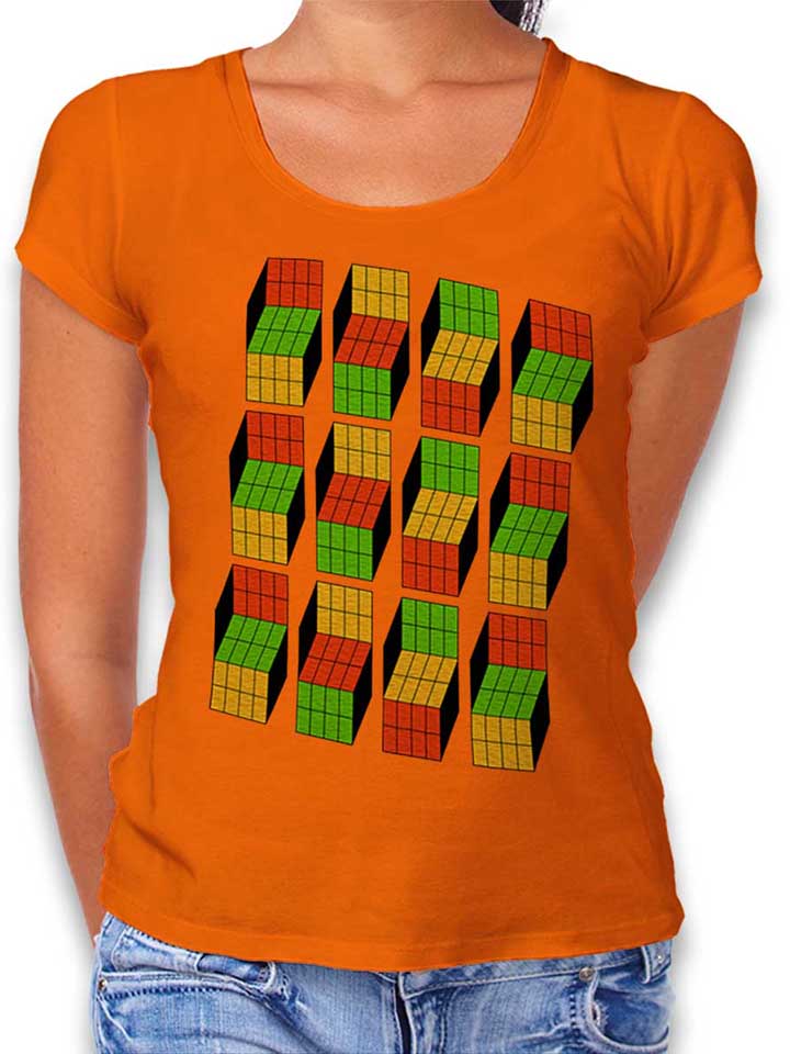 big-bang-theory-rubiks-cube-damen-t-shirt orange 1
