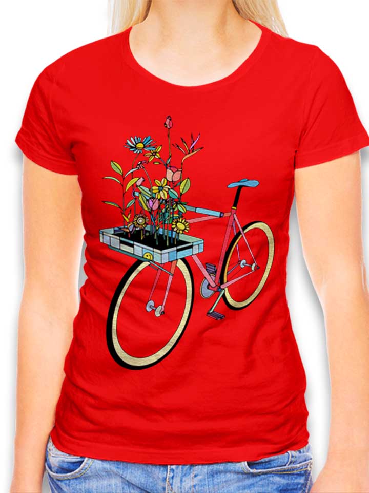 Bike And Flowers Damen T-Shirt rot L
