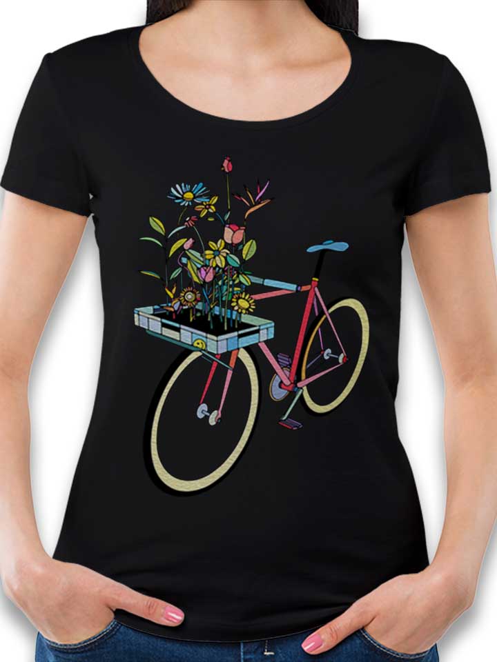Bike And Flowers Womens T-Shirt black L