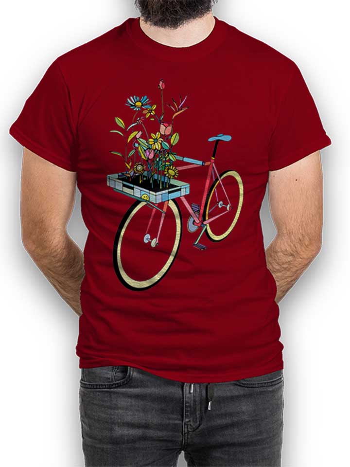 Bike And Flowers T-Shirt bordeaux L