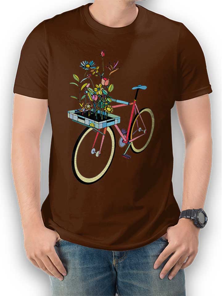 Bike And Flowers T-Shirt brown L