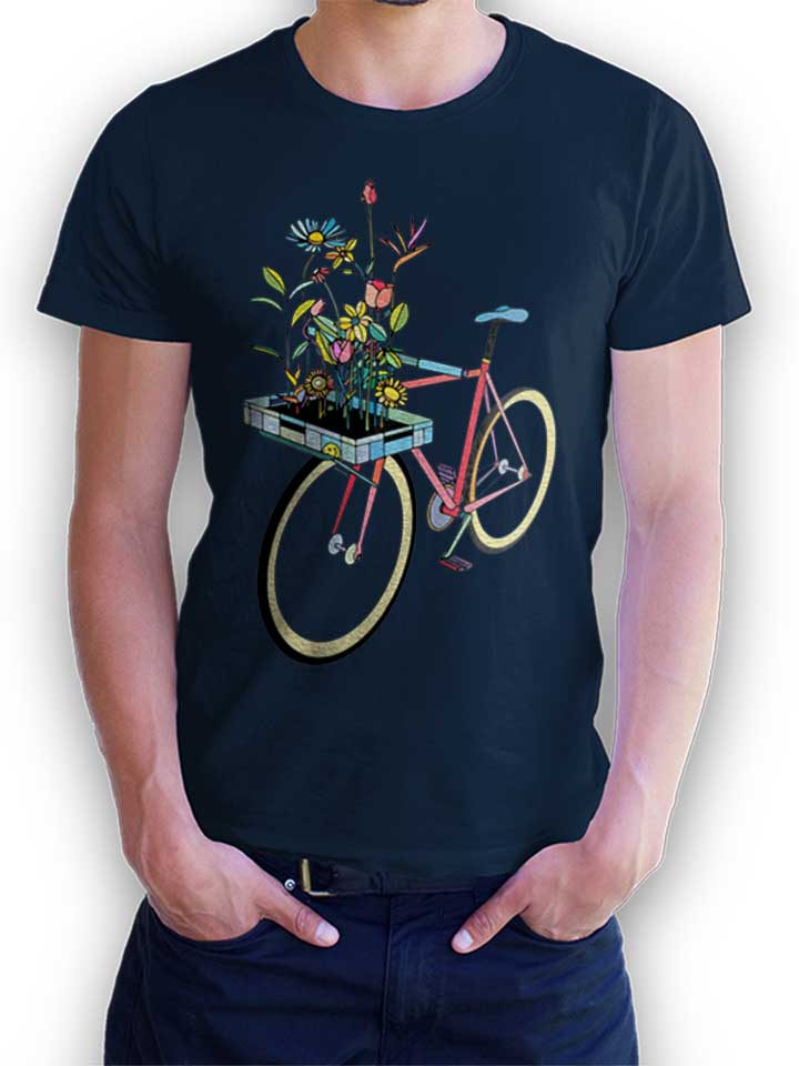 Bike And Flowers T-Shirt dunkelblau L