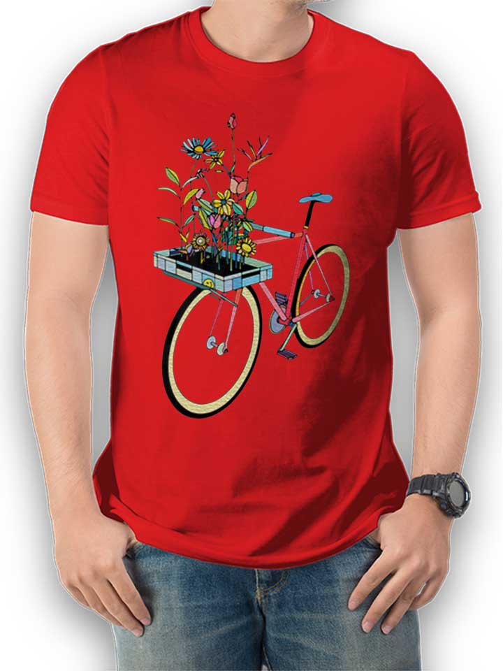 Bike And Flowers T-Shirt rosso L