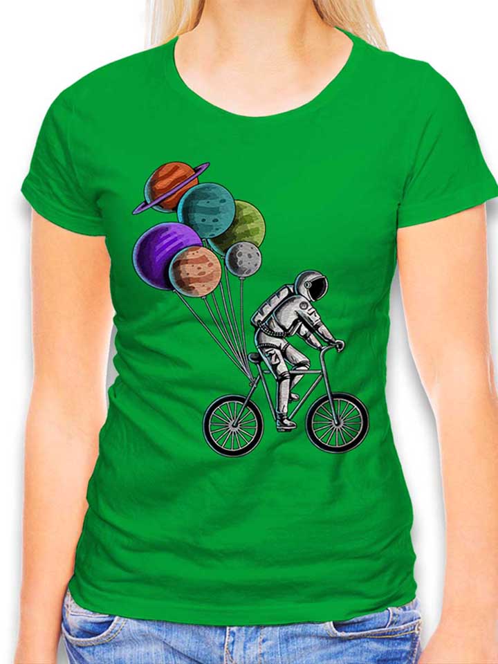 Bike Astronaut Planet Baloons Camiseta Mujer verde L
