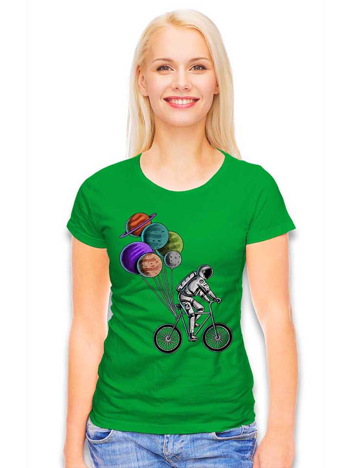 bike-astronaut-planet-baloons-damen-t-shirt gruen 2