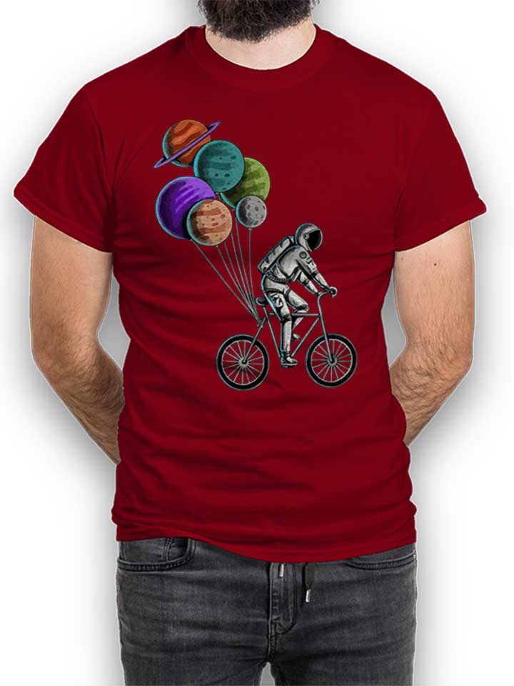 Bike Astronaut Planet Baloons T-Shirt maroon L