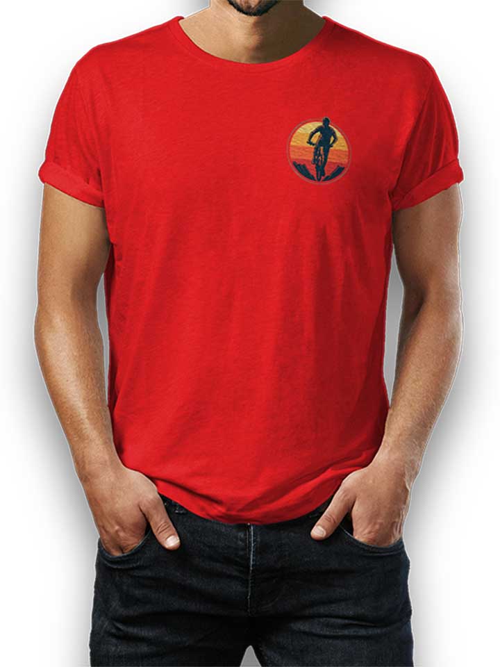 Biker Sunset Mountain Chest Print T-Shirt rouge L