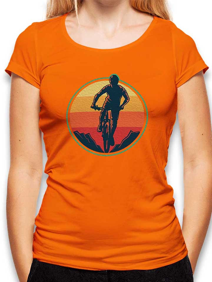 biker-sunset-mountain-damen-t-shirt orange 1