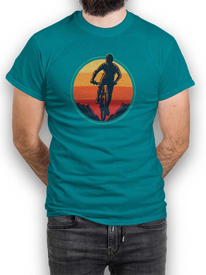 Biker Sunset Mountain T-Shirt turquoise L