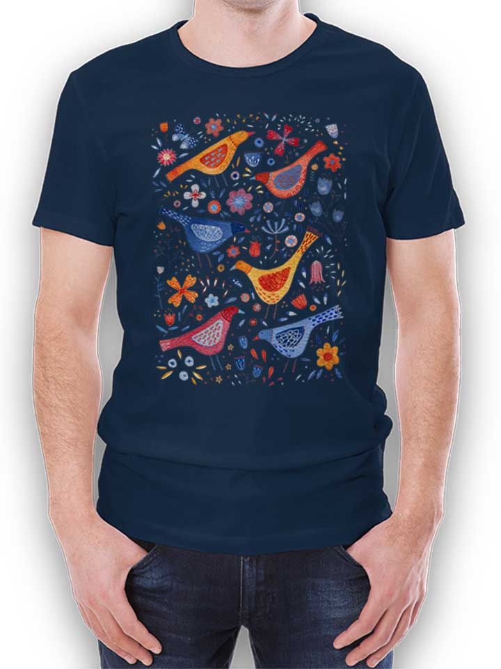 Birds In A Dark Garden T-Shirt navy L