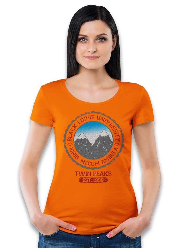 black-lodge-university-2-damen-t-shirt orange 2