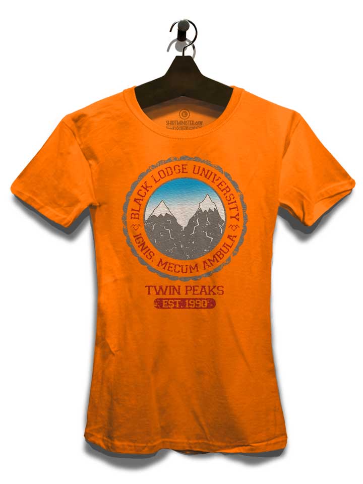 black-lodge-university-2-damen-t-shirt orange 3
