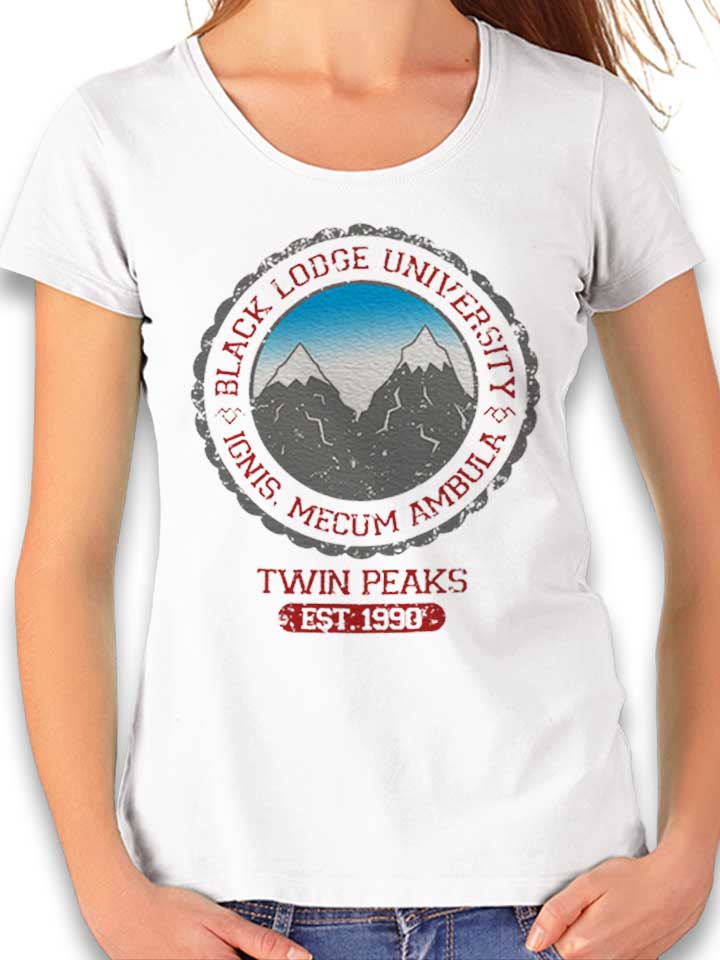 black-lodge-university-2-damen-t-shirt weiss 1