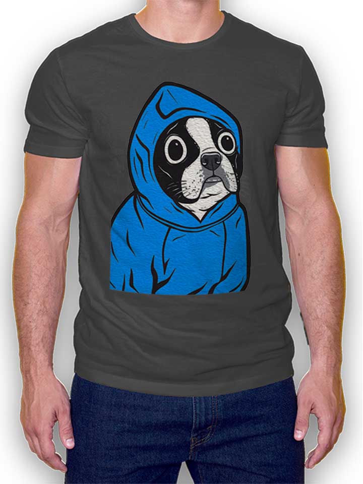 Blue Hoodie Boston Terrier T-Shirt gris-fonc L
