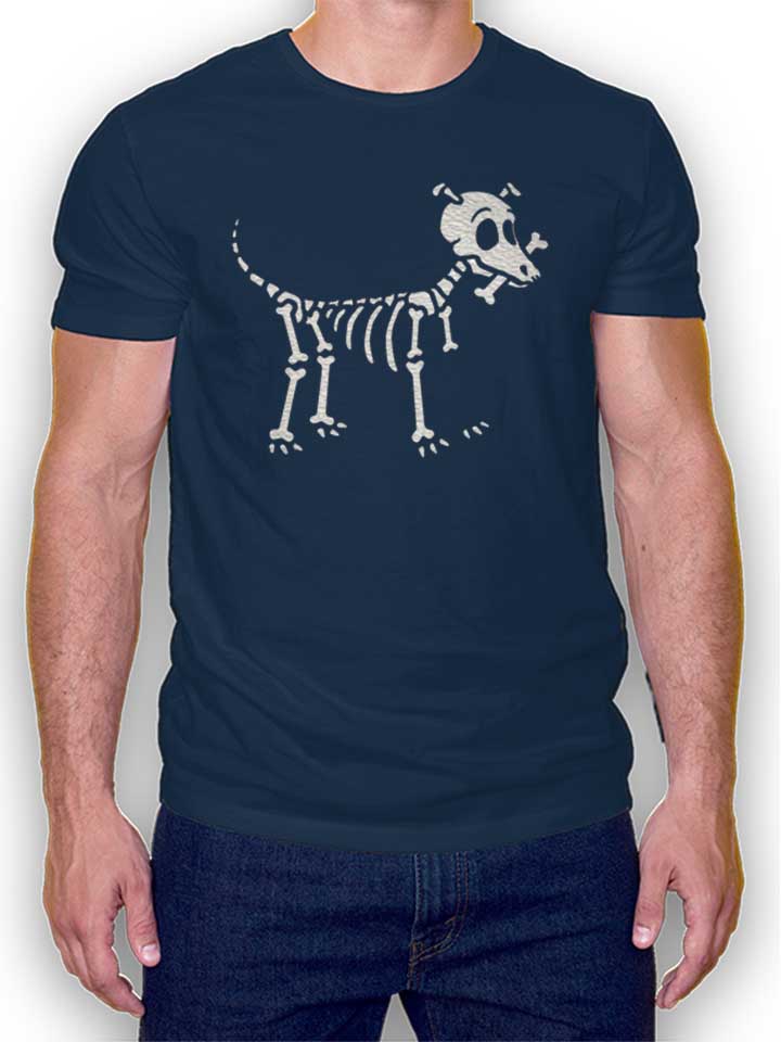 Bone Lover Skeleton Dog Camiseta azul-marino L