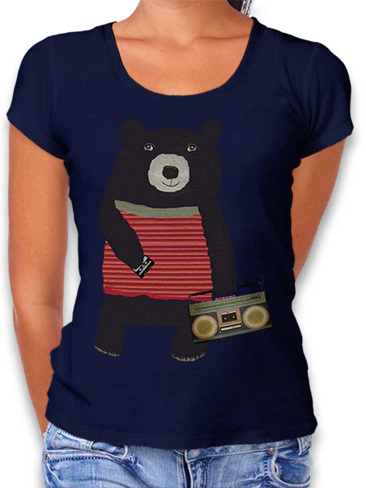 Boombox Bear Damen T-Shirt dunkelblau L