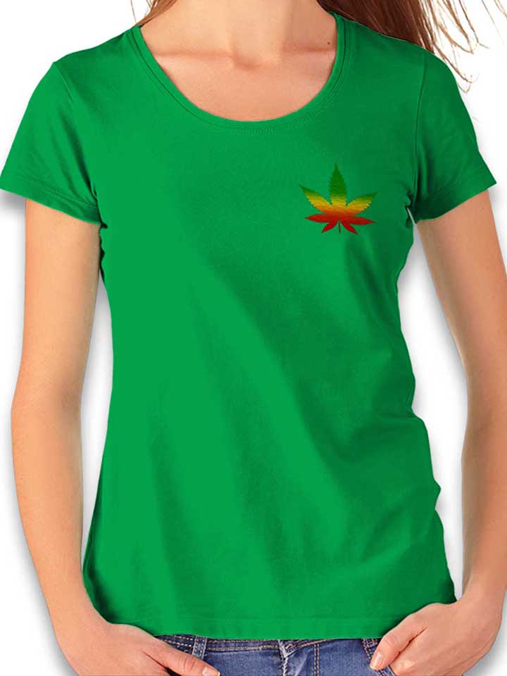 Cannabis Blatt Rasta Chest Print Damen T-Shirt gruen L