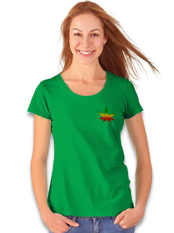 cannabis-blatt-rasta-chest-print-damen-t-shirt gruen 2