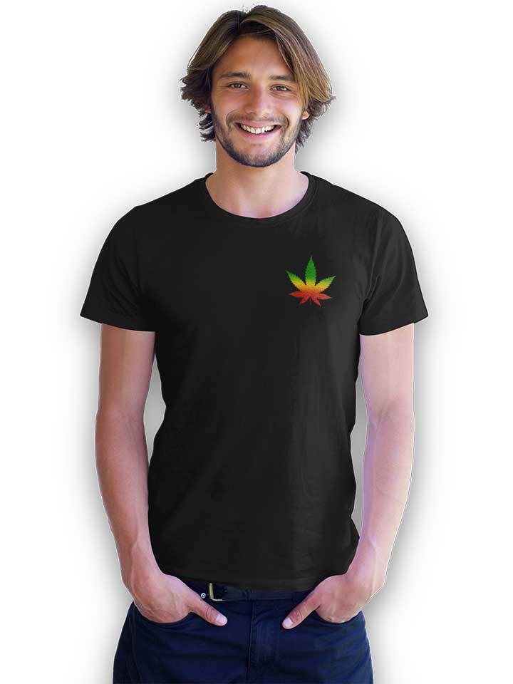 cannabis-blatt-rasta-chest-print-t-shirt schwarz 2