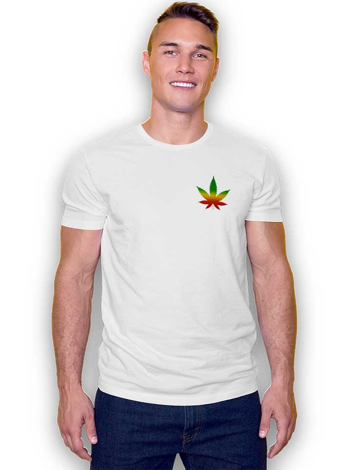 cannabis-blatt-rasta-chest-print-t-shirt weiss 2