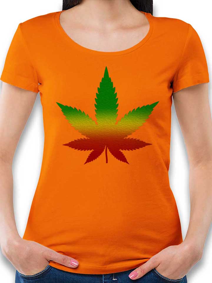 cannabis-blatt-rasta-damen-t-shirt orange 1