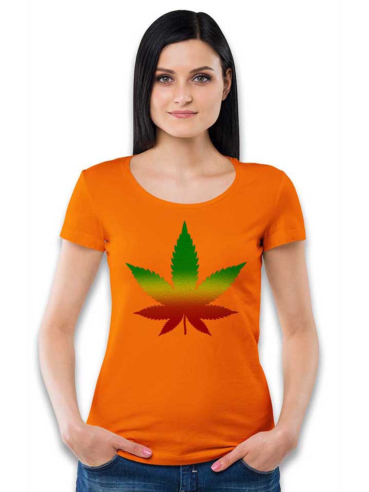 cannabis-blatt-rasta-damen-t-shirt orange 2