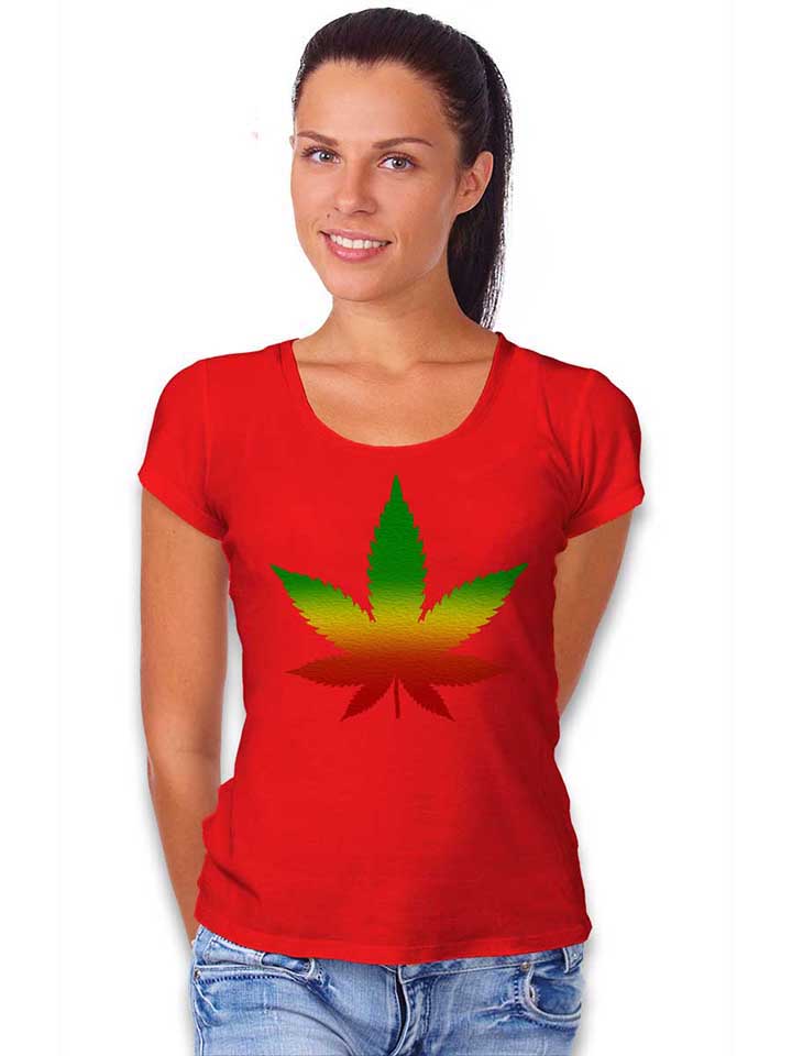 cannabis-blatt-rasta-damen-t-shirt rot 2
