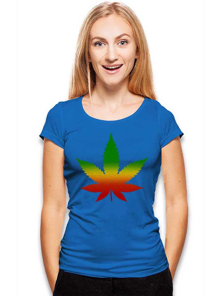 cannabis-blatt-rasta-damen-t-shirt royal 2