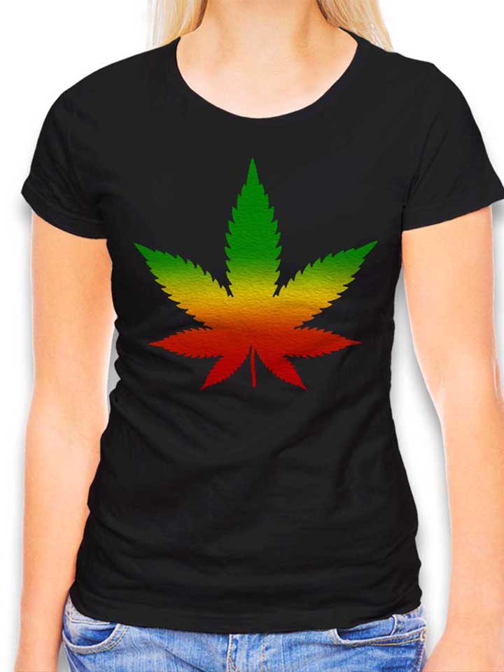 cannabis-blatt-rasta-damen-t-shirt schwarz 1