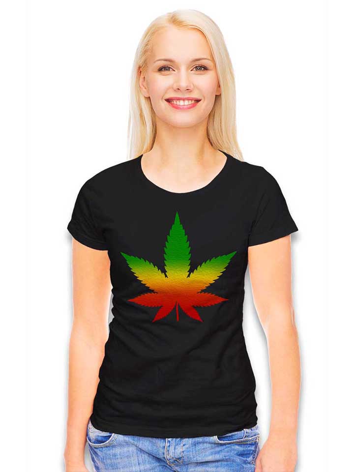 cannabis-blatt-rasta-damen-t-shirt schwarz 2