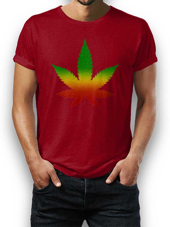 cannabis-blatt-rasta-t-shirt bordeaux 1